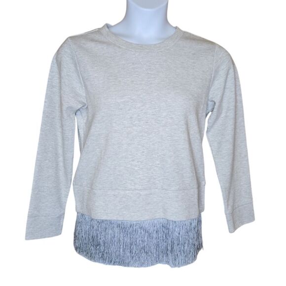 J CREW‎ gray long sleeve crew neck fringe detail sweatshirt S - Picture 3 of 11